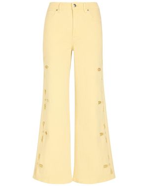 GOOD AMERICAN Embroidered Wide-Leg Denim Jeans - Natural