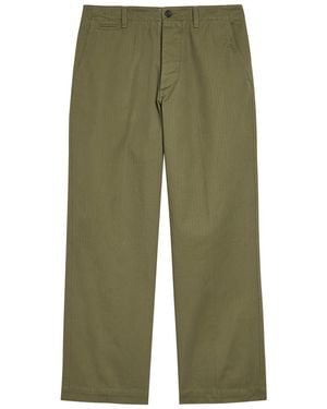 Drake's Herringbone Wide-Leg Chino Trousers - Green