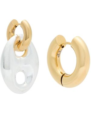 Timeless Pearly Two-Tone Mismatched 24Kt-Plated Hoop Earrings - Metallic