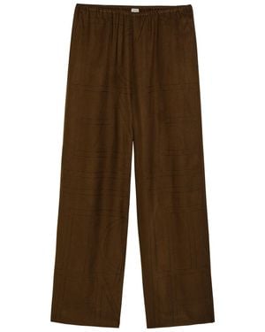 TOTEME Logo-Embroidered Flannel Trousers - Brown