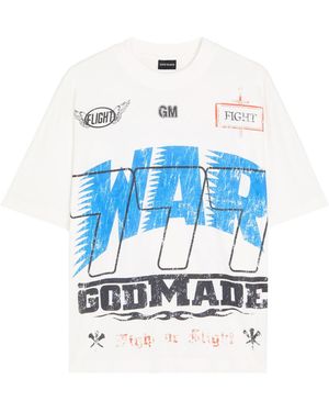 God Made War Printed Cotton T-Shirt - Blue