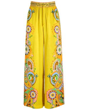 ALÉMAIS Pinball Printed Silk-Satin Trousers - Yellow