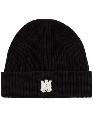 Amiri Ma Logo-Embroidered Wool Beanie - Black