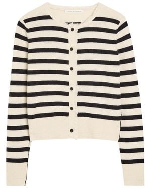 Maria McManus Fringed Striped Cashmere And Cotton-Blend Cardigan - Black