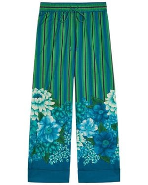 ALÉMAIS Margo Striped Wide-Leg Cotton Cropped Pants - Blue