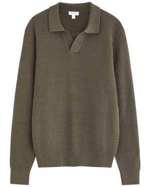 Sunspel Textured Cotton Polo Jumper - Green