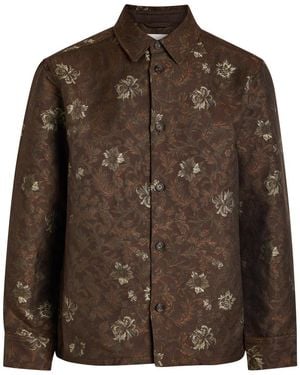 Les Deux Kaleb Floral-Jacquard Woven Overshirt - Brown