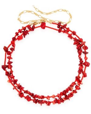 Anni Lu Reef Beaded 18Kt-Plated Belt - Red