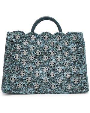 Rabanne Disc-Embellished Raffia Tote - Blue