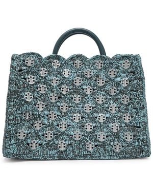 Rabanne Disc-Embellished Raffia Tote - Blue