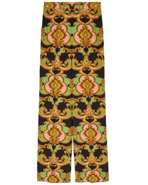 Etro Patterned Straight-Leg Silk Trousers - Black
