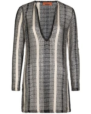 Missoni Striped Open-Knit Cover-Up Mini Beach Dress - Grey