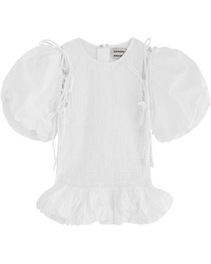 Damson Madder Becca Smocked Cotton-Poplin Blouse - White