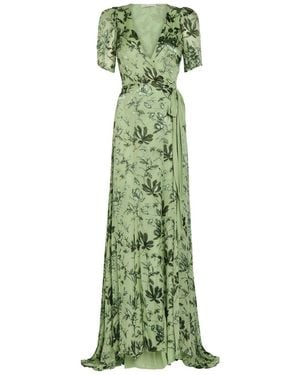Alice + Olivia Tiana Devoré Chiffon Maxi Wrap Dress - Green