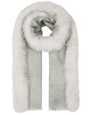 AMA Pure Fur-Trimmed Wool Scarf - Blue