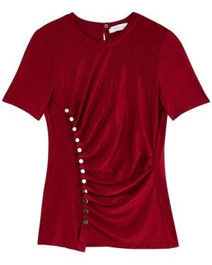 Rabanne Ruched Satin-Jersey Top - Red