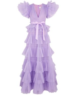 Huishan Zhang Nicolette Tiered Ruffled Tulle Gown - Purple