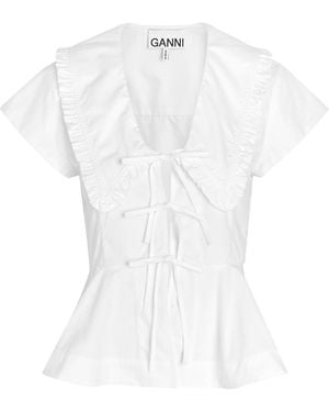 Ganni Peplum Cotton-Poplin Blouse - White