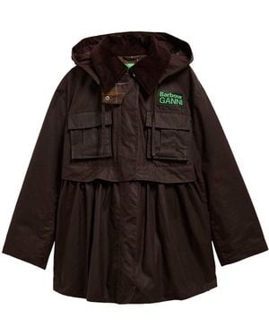 BARBOUR X GANNI Peplum Waxed Cotton Jacket - Black