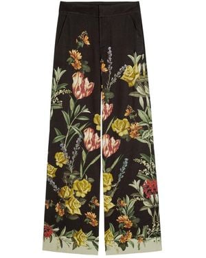 Alice + Olivia Dylan Floral-Print Wide-Leg Pants - Black