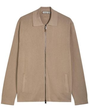 Canali Zip Up Modal And Cotton-Blend Cardigan - Brown