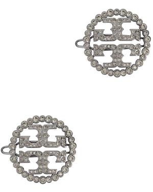 Tory Burch Crystal-Embellished Logo Hair Slides - Metallic