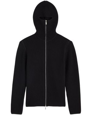 Helmut Lang Balaclava Hooded Ribbed Wool Sweatshirt - Black