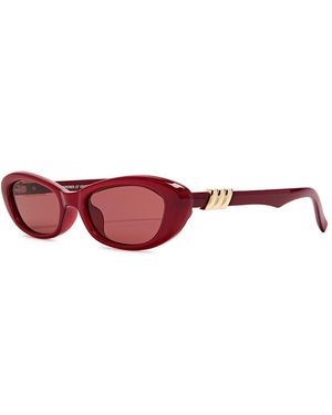 Le Specs The Whisperer Narrow Oval-Frame Sunglasses - Red