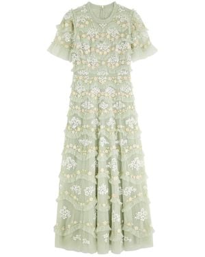 Needle & Thread Daisy Wave Embellished Ruffled Tulle Gown - Green