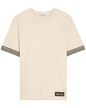 Moncler Knit-Trimmed Cotton T-Shirt - Natural