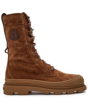 Moncler Vera High Shearling-Trimmed Suede Mid-Calf Boots - Brown