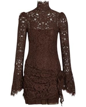 De La Vali Bodita Rose-Appliquéd Guipure Lace Mini Dress - Brown