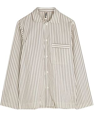 Tekla Striped Poplin Pyjama Top - White