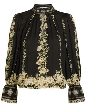 Alice + Olivia Marion Floral-Print Satin Blouse - Black