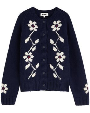 YMC Atomic Floral-Intarsia Wool-Blend Cardigan - Blue