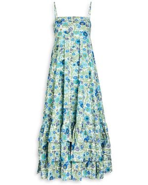 ALÉMAIS Pam Floral-Print Cotton-Poplin Midi Dress - Blue