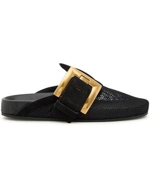 Balmain Oversized Buckle Suede Mules - Black