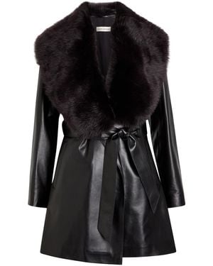 Nour Hammour Kelsey Fur-Trimmed Belted Leather Jacket - Black