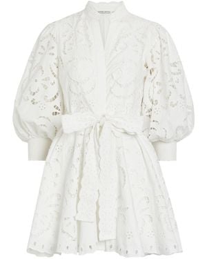 Alice + Olivia Lucy Embroidered Cotton Mini Shirt Dress - White