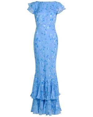 RIXO London Ordinia Devoré Silk-Blend Maxi Dress - Blue