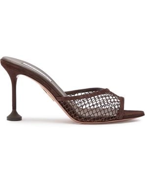 Aquazzura Bisous 85 Mesh And Suede Mules - Metallic