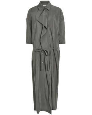 Lemaire Belted Brushed Silk-Blend Midi Shirt Dress - Gray