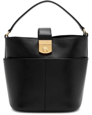 Veronica Beard Small Leather Bucket Shoulder Bag - Black