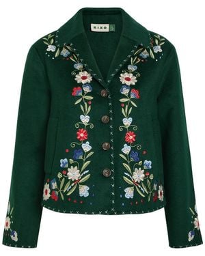 RIXO London Jude Floral-Embroidered Wool-Blend Jacket - Green