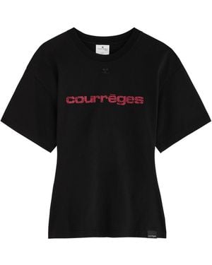 Courreges Logo-Print Cotton T-Shirt - Black