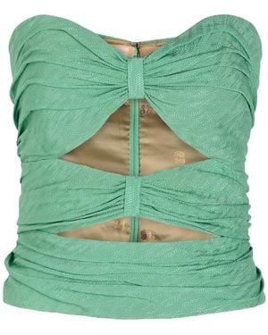 Blazé Milano Eva Pleated Cut-Out Silk Top - Green