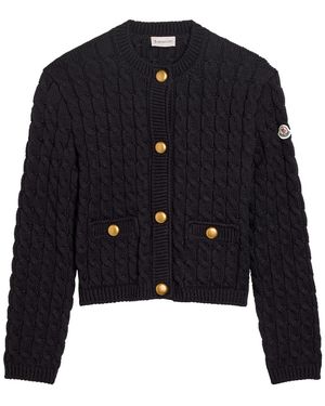 Moncler Cable-Knit Cotton-Blend Cardigan - Blue