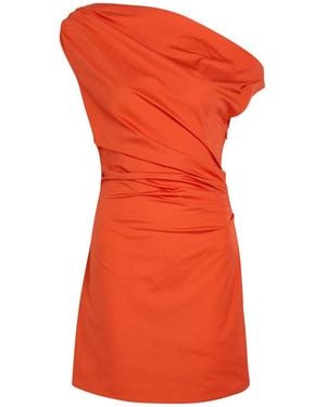 STAUD Phare Asymmetric Stretch-Cotton Mini Dress - Orange