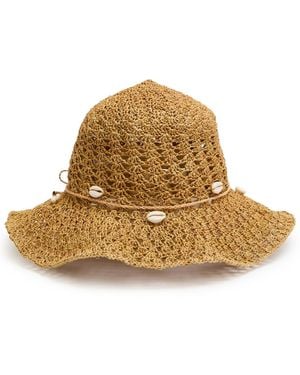 Sensi Studio Shell-Embellished Crochet Straw Sun Hat - Natural