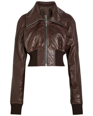 Rick Owens Dracuflight Cropped Leather Bomber Jacket - Brown